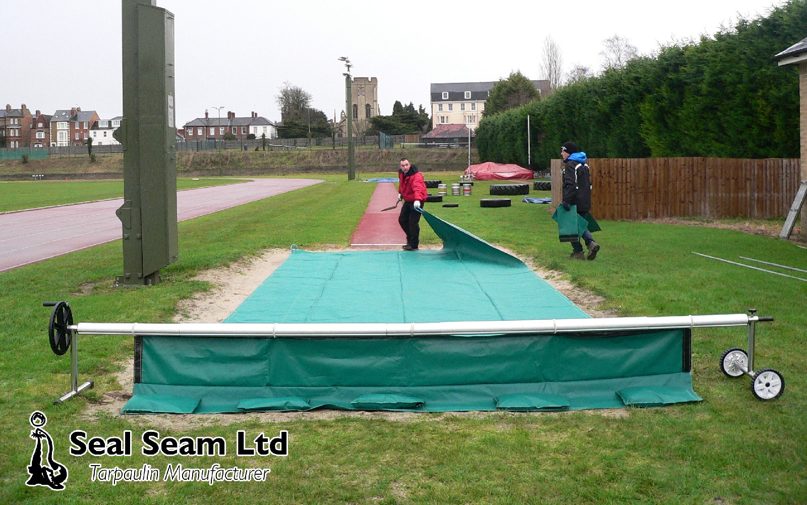 Long Jump Sand Pit Covers/Roller Systems, Heavy Duty, NonPorous PVC