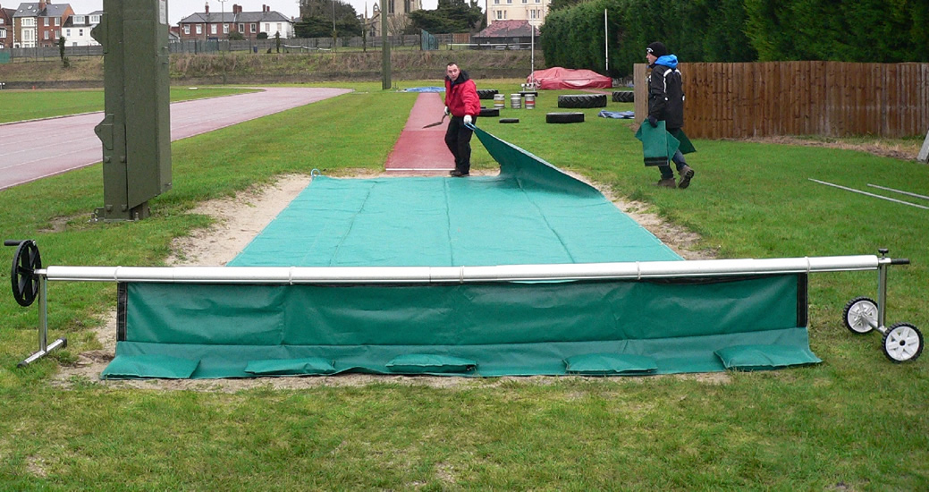 Long Jump Sand Pit Covers/Roller Systems, Heavy Duty, NonPorous PVC